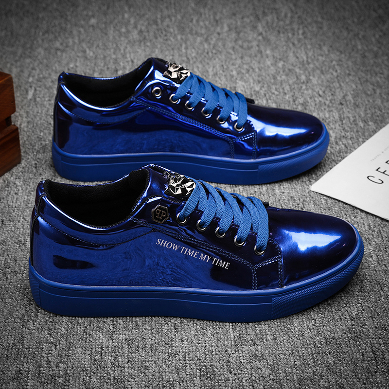 Luxury Lifestyle Fashion - Luksusowe męskie sneakersy casualowe, niebieskie, błyszczące,